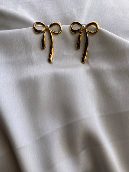 Anti Tarnish Pearl Bow Earrings